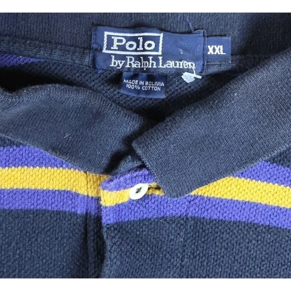 Polo Ralph Lauren Rugby Polo Shirt Yellow, BLACK, PURPLE Striped LOGO 2XL RAVENS